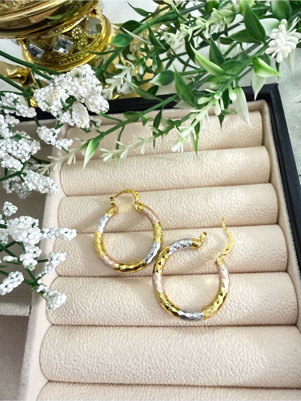 Tri-Tone Textured Hoop Earrings stainless steel- Women Jewelry